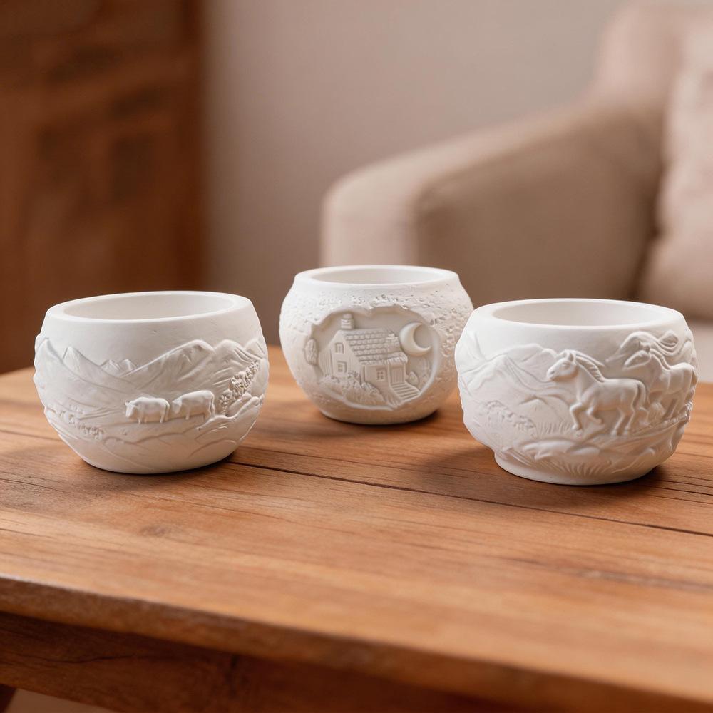 Carved Landscape Animal House Silicone Vase Mold Diy Candle Cup Plaster Storage Jar Home Decoration