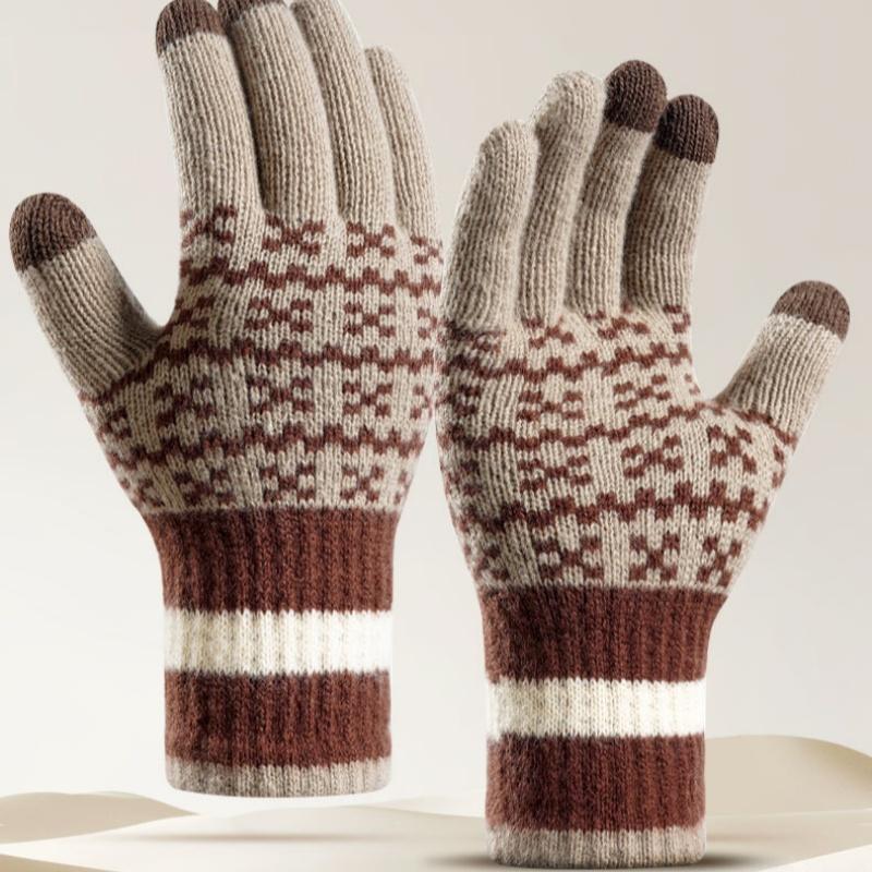 Winter Knitted Unisex Gloves Autumn Touchscreen Fleece Lined Thermal Thick Nordic Jacquard Walking Daily Wear Gloves