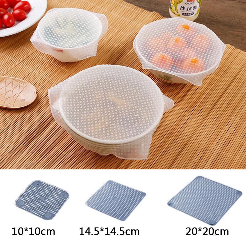 4pcs Silicone Bowl Cover Seal Wrap Food Fresh Reusable Kitchen Stretch Lid Cling