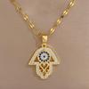 Stainless Turkish Hamsa Hand Fatima Crystal Necklace For Women Evil Eye Necklaces Gold Color Clavicle Long Chain Lucky Jewelry