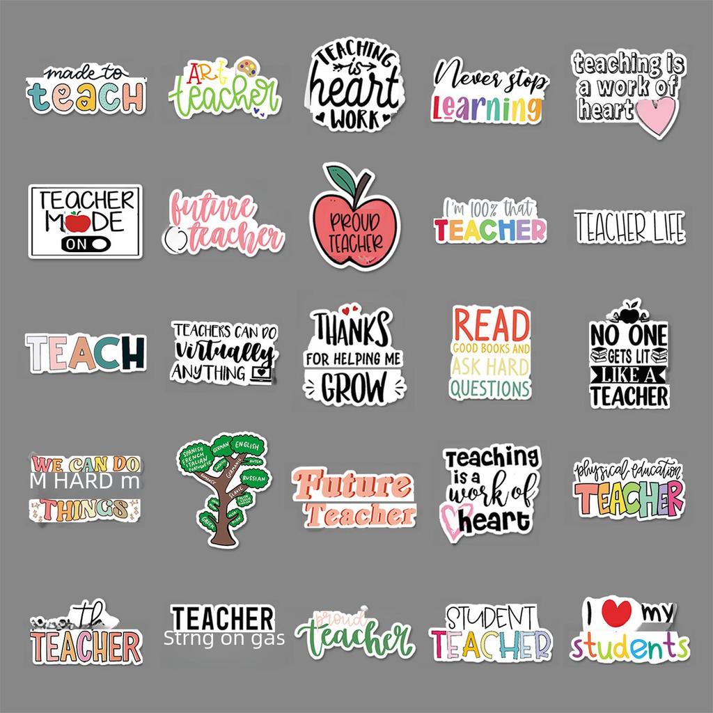 50 Personalized Inspirational Teacher Graffiti Stickers: Waterproof English Decor for Guitar, Phone Case, Suitcase