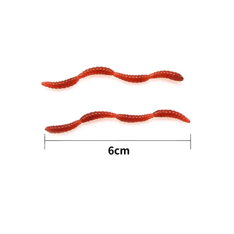10/50pcs Four Section Earthworm Bait Lure 6cm Red Soft Worm with Fishy Smell Offshore Angling Simulation Soft Bait Ornaments