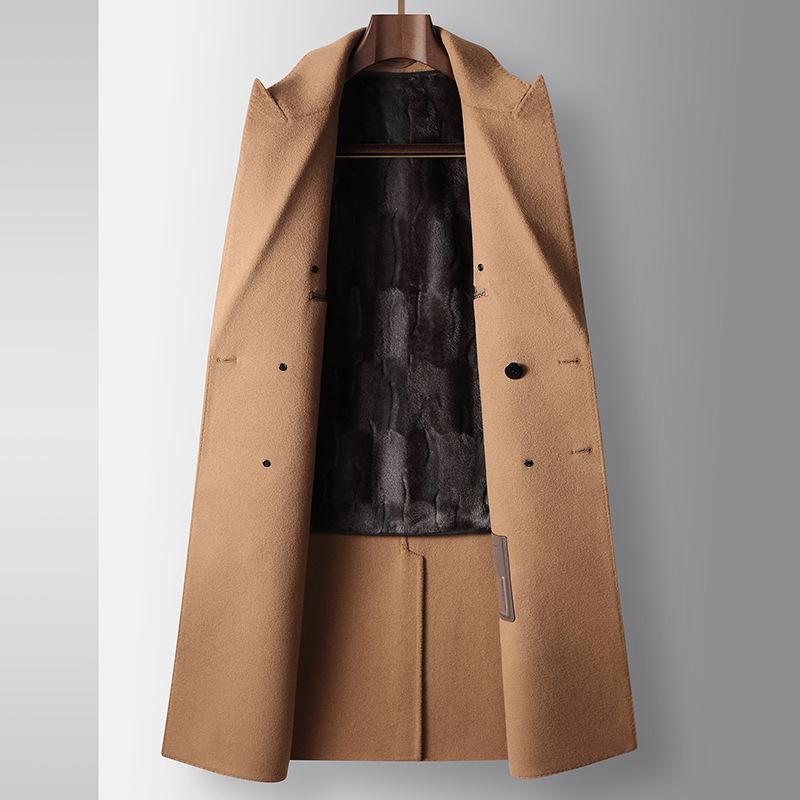 Мужское пальто осенне-зимнее двубортное шерстяное двухстороннее шерстяное длинное — фото 3