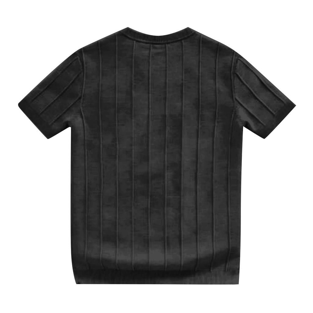 Neuer Herren-Strickpullover mit kurzen Ärmeln, Hochwertiges vertikal gestreiftes T-Shirt-Top für Herren mit hohem Halsausschnitt