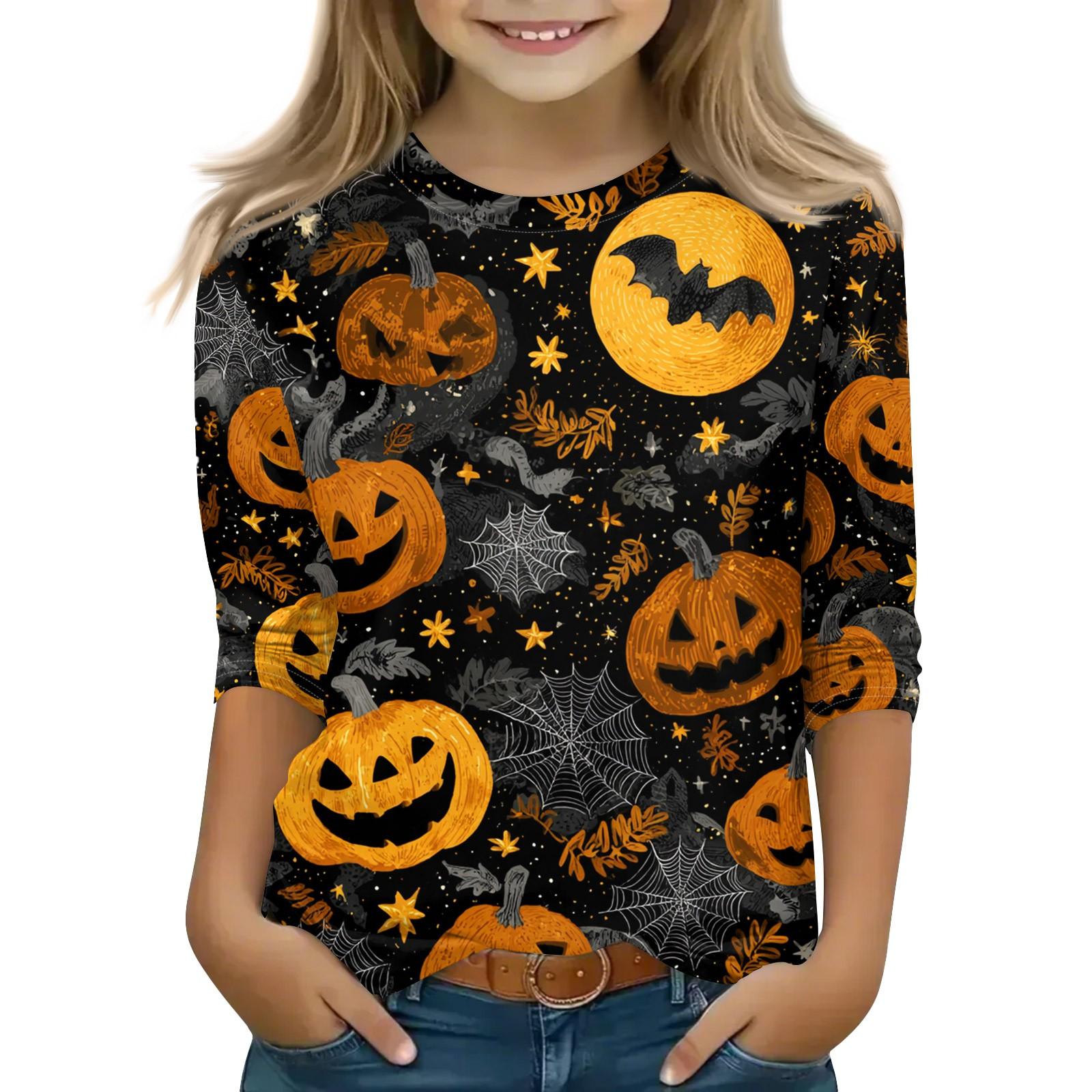 

Топы с принтом для девочек 5-16 лет с круглым вырезом и рукавами 3/4 Футболки Модные топы Наряды Футболки 150 чёрный