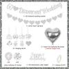 60th Diamond Wedding Anniversary Decorations, Glitter Banner, Cake Topper, Hanging Swirl, Silver Heart-shaped Love Foil Balloons, Party Festival