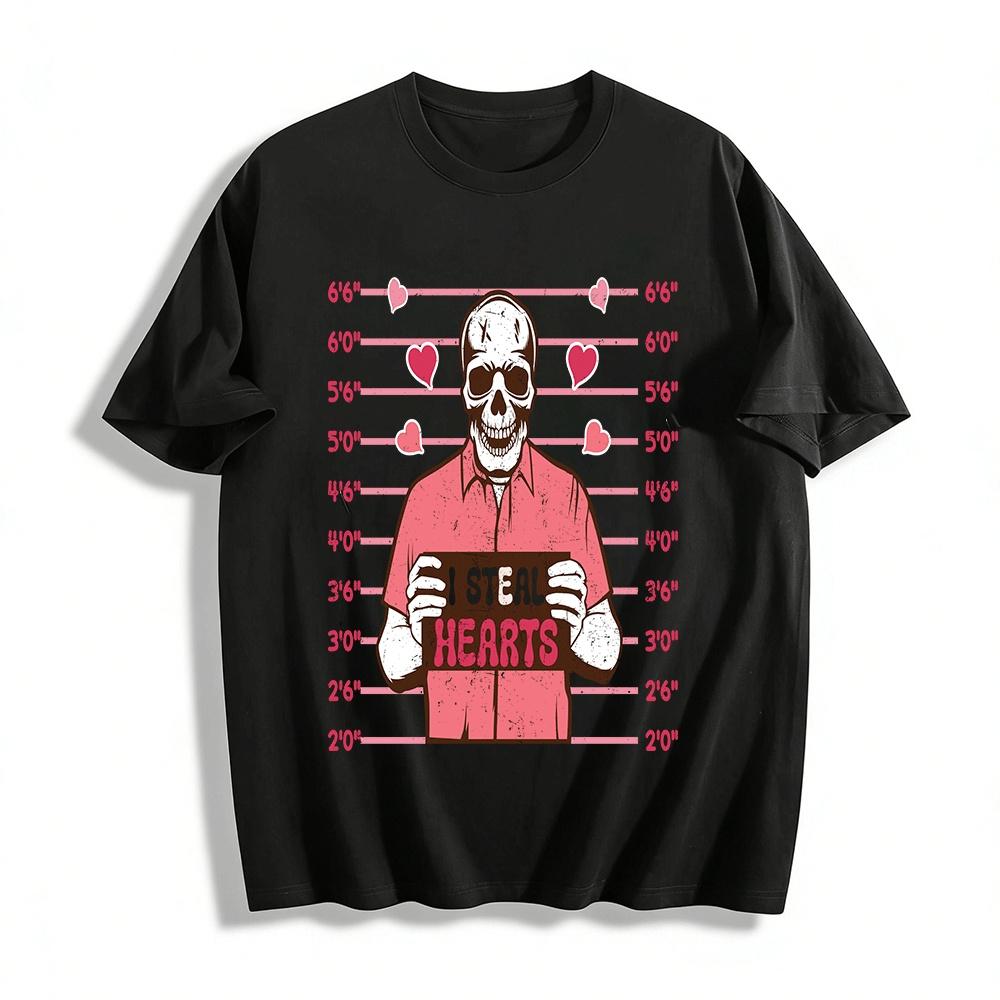 I Steal Hearts Skeleton Print Funny Valentine s Day Tee Pure cotton T-shirt XXS
