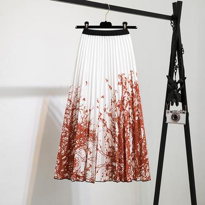 Damen Frühling Herbst Hohe Taille Garderoben-Essentials Bedruckt All-Match Faltenrock