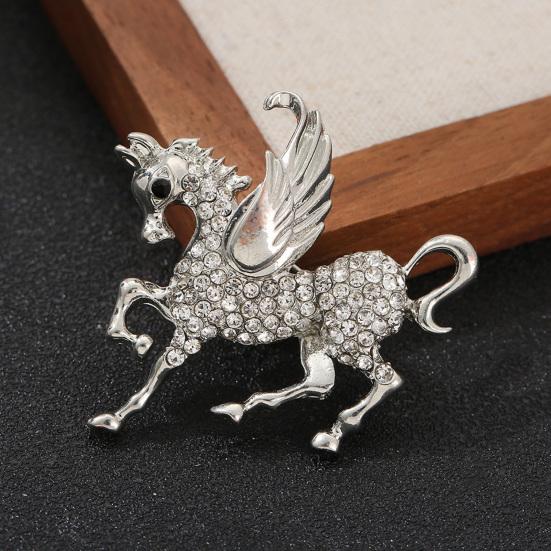 Brooch Pin Horse Design Enamel Pin with Imitation Crystals Enamel Faux Pearls Fairy Tale Brooch Artistic Accessories