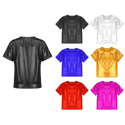 Copii Fete Băieți Dance Party Performance Tops, metalic, lucios, mânecă scurtă, tricou cu gât rotund