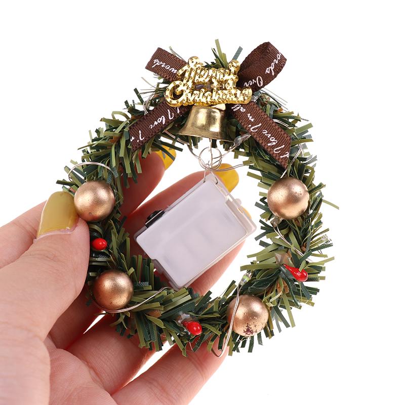 1 stk 1:12 1/6 dukkehus miniatyr mini julekrans med lys modell dukkehus dekor tilbehør