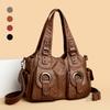New Washed Leather Women's Bag Shoulder Bag Large Capacity Soft Leather Messenger Bag Retro Rivet Multi-pocket Commuter Handbag