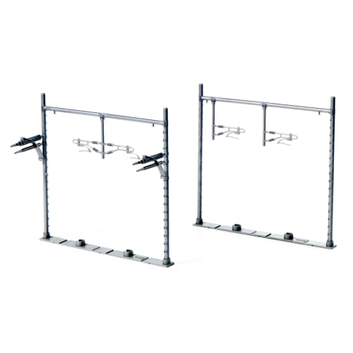 KATO N Gauge Double-Track Wide Steel Beam Overhead Line Masts, Silver, Pack of 12, 23-067-2, Model Railroad Supplies