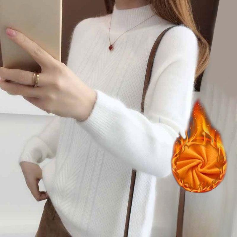 

Loose Korean Style Lazy Half-High Collar Pullover Sweater for Women Autumn Winter Versatile Short Base Layer Knitwear S