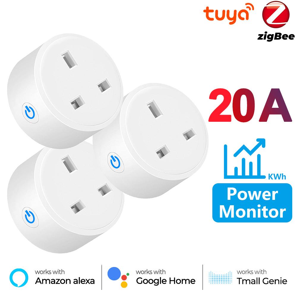 Power Monitor 20a 16a Tuya Smart Zigbee Socket Plug Uk Wireless Outlet With Energy Monitering Works With Alexa Google Home