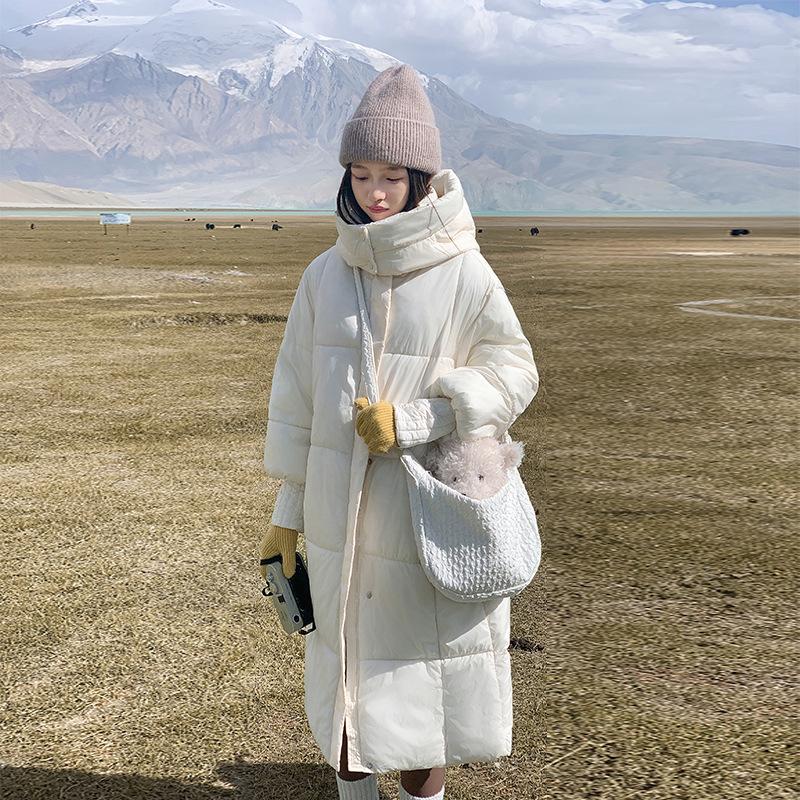 Mid-length thickened down cotton jacket women's winter 2025 new hooded cotton jacket loose jacket over the knee padded jacket