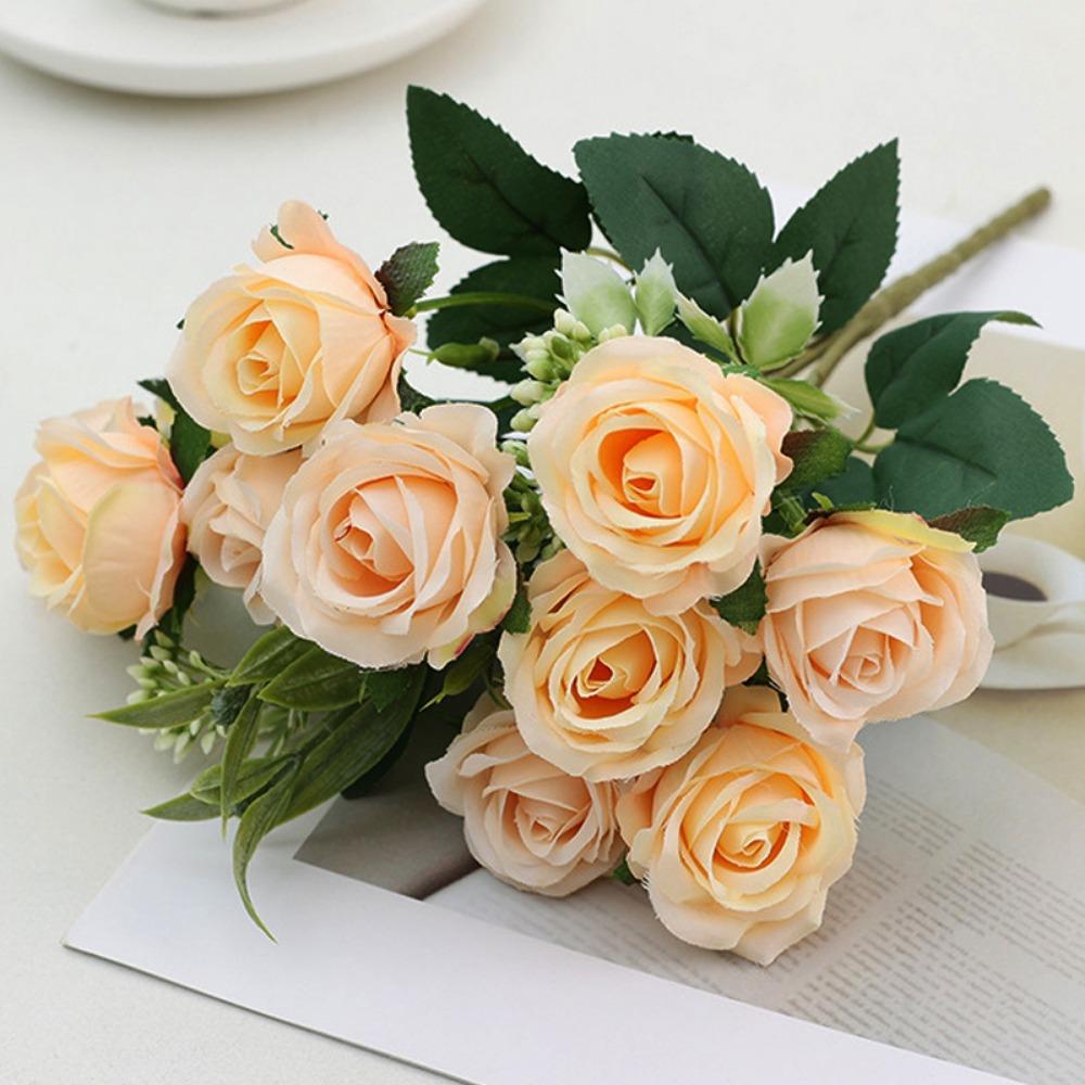 New 10 Heads Real Happy Flower 6 Colors Photography Photo Gift Valentine's Day Flowers Crystal Grass Bouquet Home Decorative