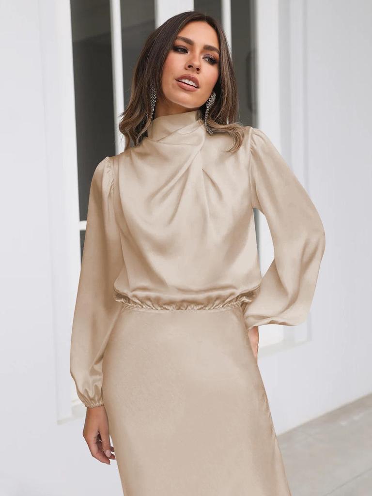 Elegantes Satin Langarm Abendkleid für Damen - Sommer 2023 Kollektion