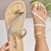 Leisure Slippers for Women Casual Flat Low Heels Sweet Basic Women Shoes Solid Bling Leather Slip on Summer Sandals Plus Size