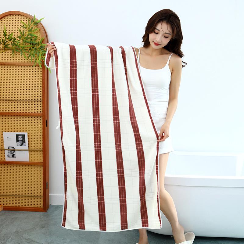 Quick-drying Coral Fleece Bath Towel Soft Thickened Absorbent Wide Striped English Hemming Beach Towel