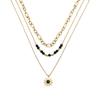 Women's Luxurious Layered Necklace with Black Bead and Sun Pendant – Versatile Three-Layer Design
