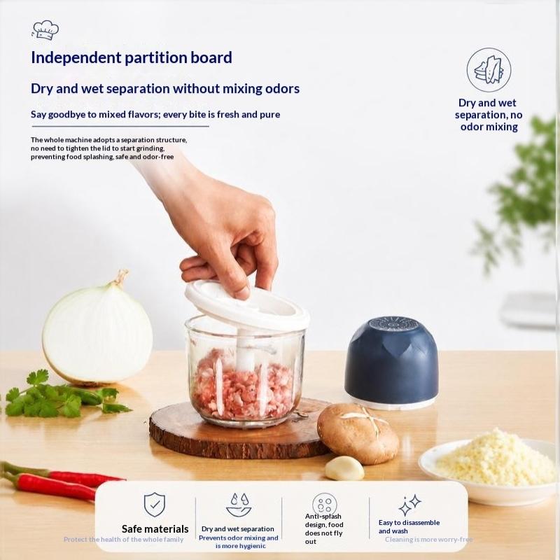 Wireless Electric Garlic Chopper 2 Stainless Steel Blades 250Ml Glass Container For Home Kitchen Mincing Garlic Veggies Spices