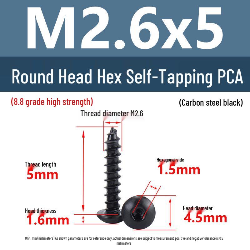 8.8 Grade Round Head Hex Socket Self-Tapping Screws M2-M4 Carbon Steel Bolts