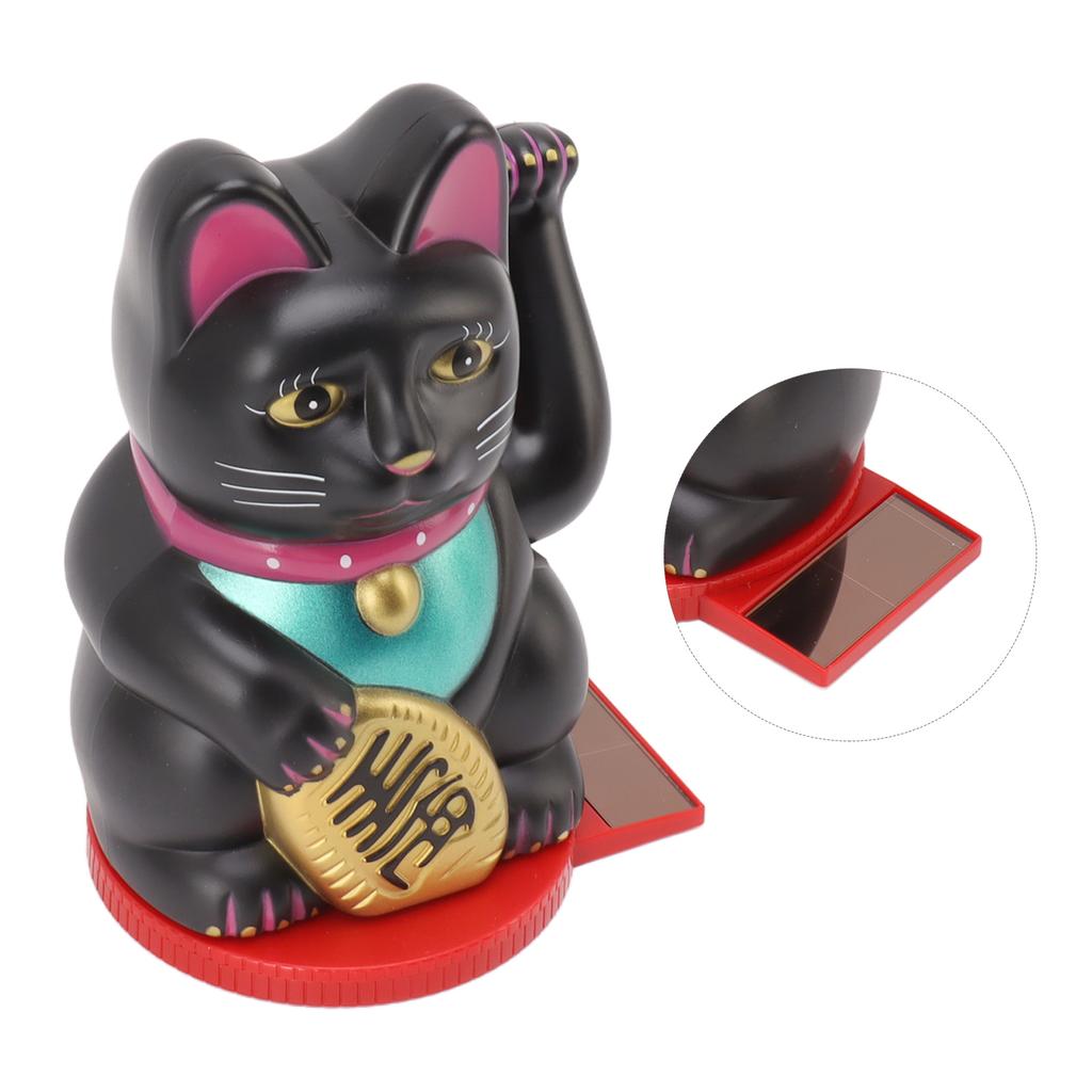 Solar Energy Powered Wealth Welcoming Cat with Waving Arm 6 Inch Lucky Money Cat Decoration for