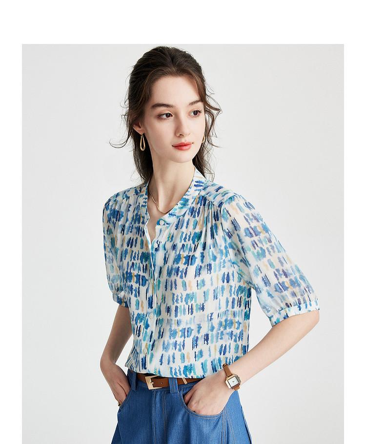 100% Mulberry Silk Women's Printed Short Sleeve Casual Versatile Silk T-shirt
