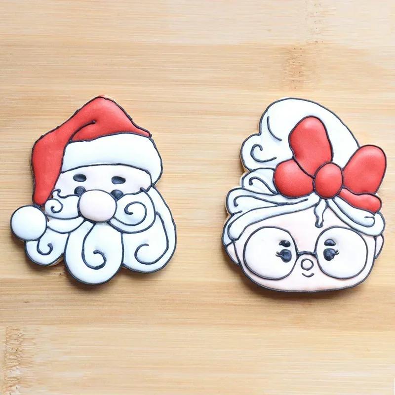 1Pc Christmas Cookie Cutter Santa Claus Shaped Christmas Themed Pressable Biscuit Mold Cookie Stamp Embosser Baking Pastry Tools