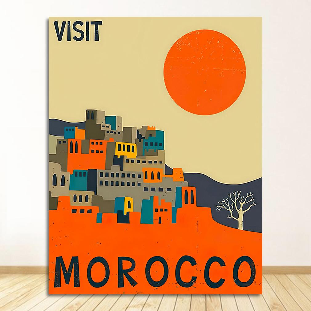 Canvas Paintings Vintage Wall Kraft Posters Coated Stickers Home Decorative Gift Visit Africa Morocco Desert Travel