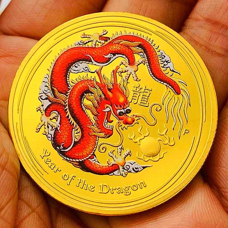 Australia coin, the Chinese zodiac, the the Year of the Loong, gilding, color printing commemorative medals, playing craft, decorations