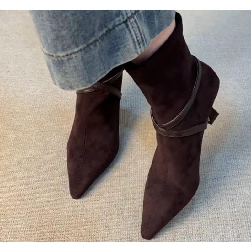 Neuer Stil Mode Elastische Schlanke Damen Stiefeletten Mode Party Stripper Damen Schuhe Damen Hoher Absatz Kurze Stiefel Mujer