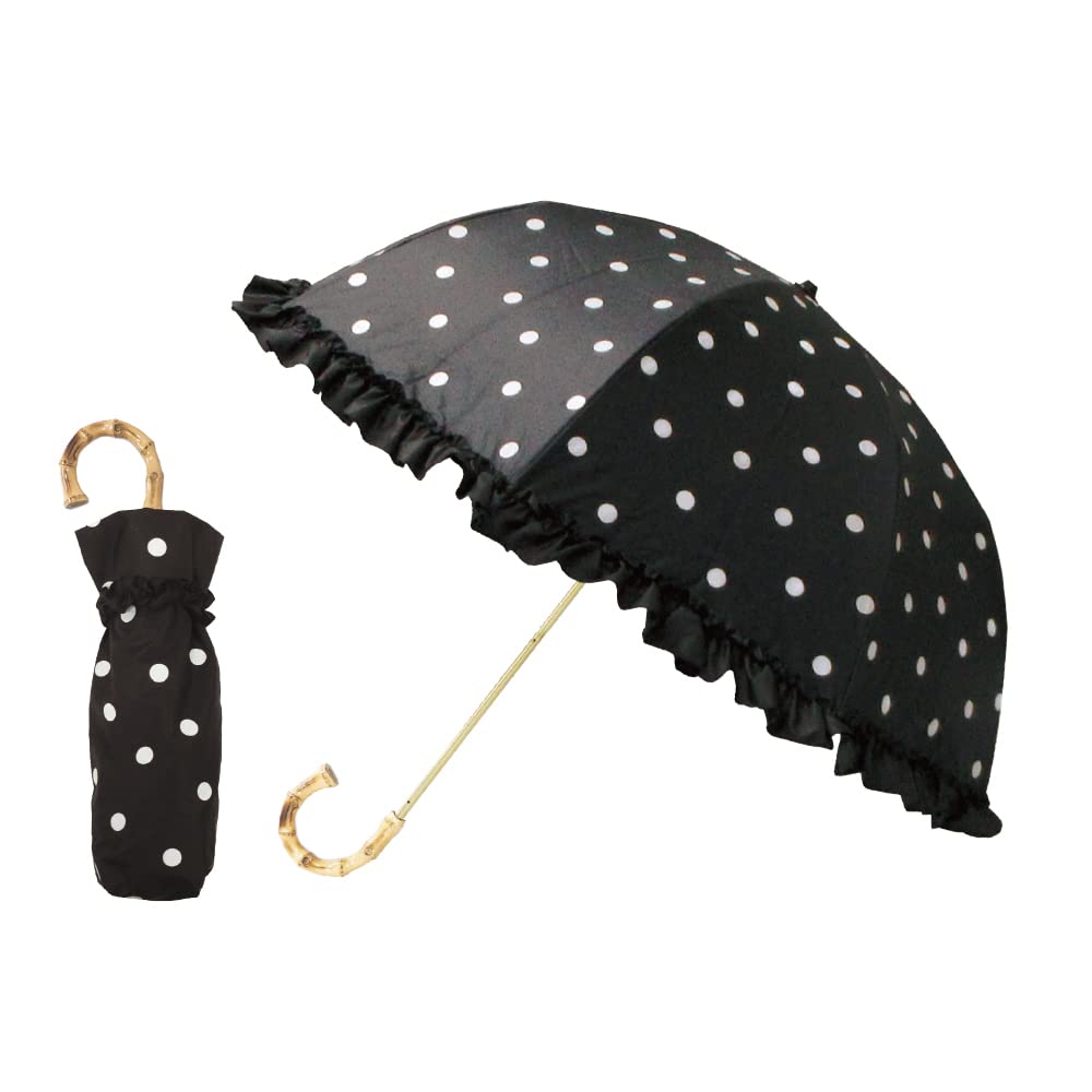 Kamio Japan Full Blackout Folding Pattern Protection or Pink Trick Parasol/2-Way Frill/Dot [Shade Rate/UV Rate 100%/UPF50+/UV Protection/Rain