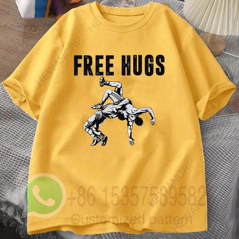 Free Hugs Wrestling Tshirt Summer Tracksiut Mens Oneck Pullovers Shortsleeved Harajuku Cotton Sweatshirt Casual Streetwear