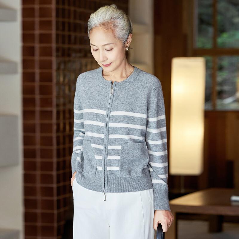 Women's 100% Wool Striped Cardigan