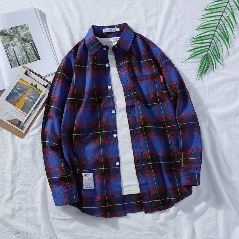 Men's Japanese Plaid Shirt - Harajuku Style, Loose Fit, Long Sleeve, Trendy Student Jacket