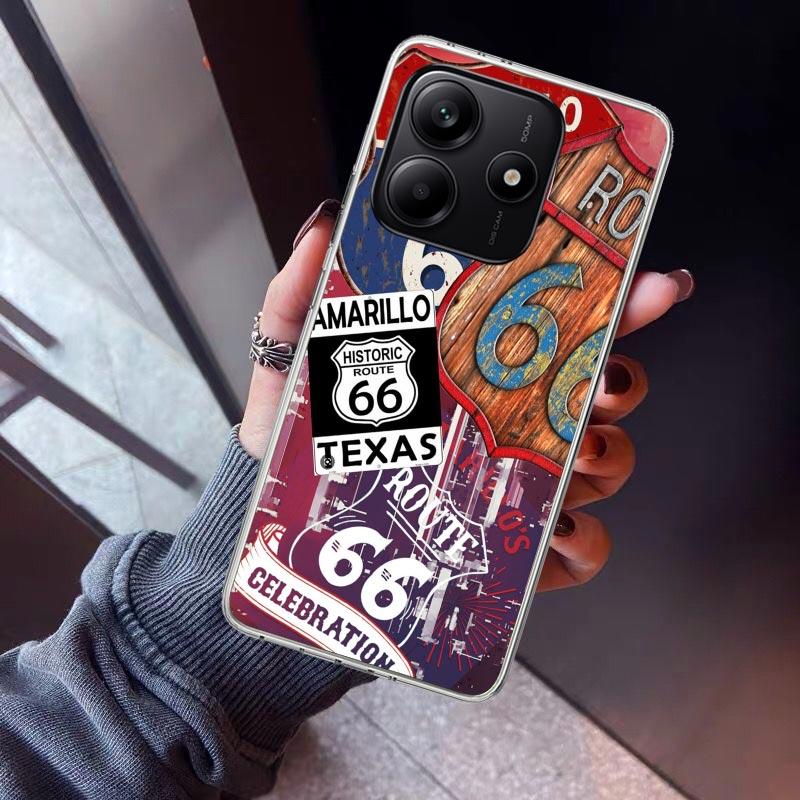 America Route 66 Phone Case For Xiaomi Redmi Note 15 14 14S 13 12S 12 Pro Plus 11S 11 10S 10 4G Cover 11E 11T 5G Print Fundas Re