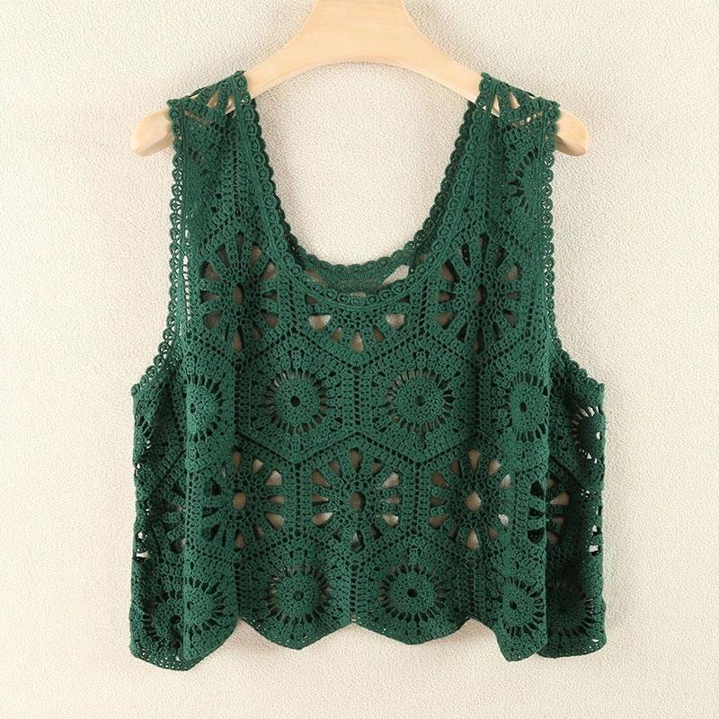 Chaleco de ganchillo de punto hueco para el verano de mujer con nuevo top de tirantes suelto bohemio sin mangas
