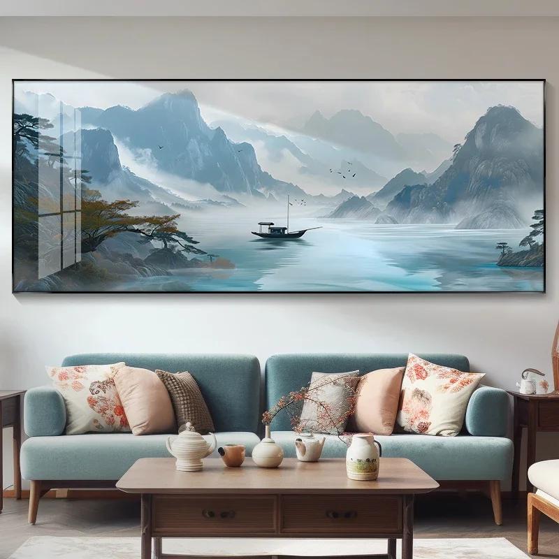 Гладкое плавание Пейзажная живопись Новая китайская декоративная живопись Фон для дивана Чернильная живопись Украшение дома 60x120cm no frame
