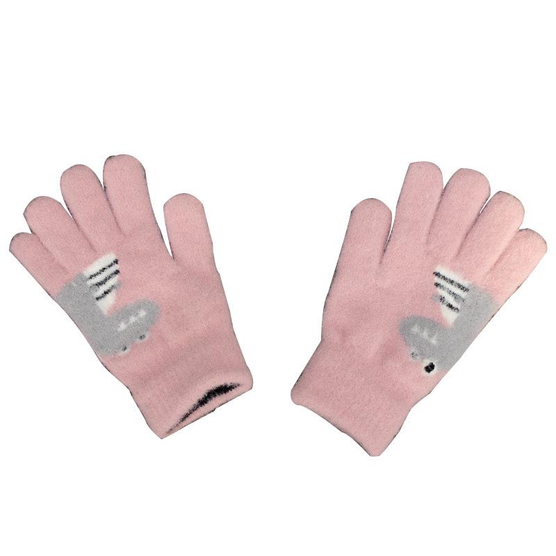 Kids' Dinosaur Woolen Gloves: Thick, Warm, Knitted Five-Finger Gloves for Boys and Girls