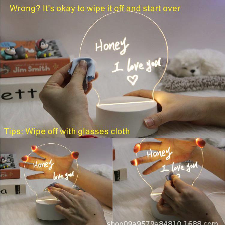 

3D Акриловая стираемая доска для сообщений Ночник USB Warm Yellow Light Vertical