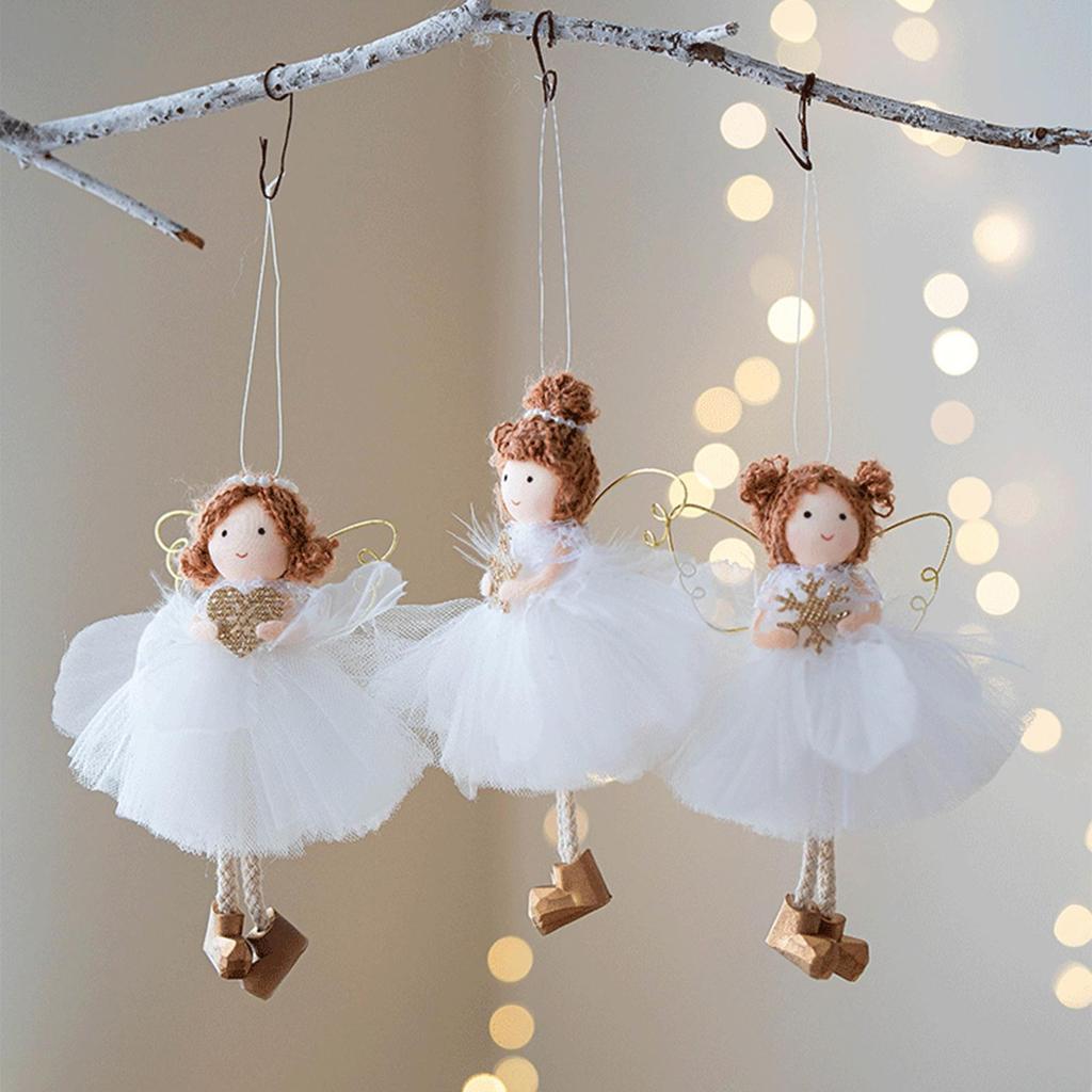 Christmas Tree Angel Girl Ornament Dreamy Tulle Skirt Christmas Golden-Wing Angel Girl Ornaments For Living Room Bedroom Balcony