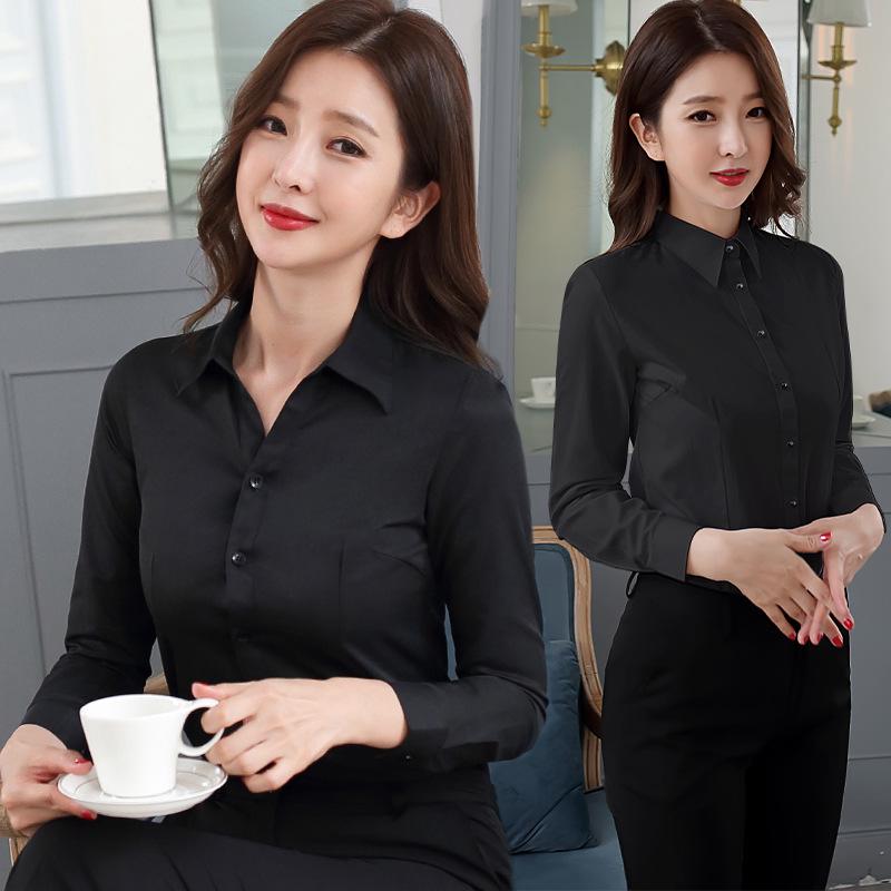 Cămașă Neagră Profesională pentru Femei - Nouă Primăvară/Vară Stil Coreean Haine de Lucru în Gri și Bleumarin, Mărimi Mari Topuri Formale