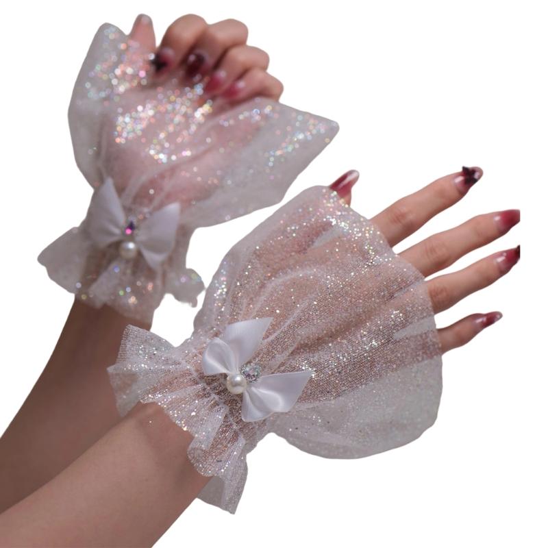 Bowknot Wrist Cuffs For Nails Photography Breathable Glitter Fabric Elastic Cuffs Fashion Accessories
