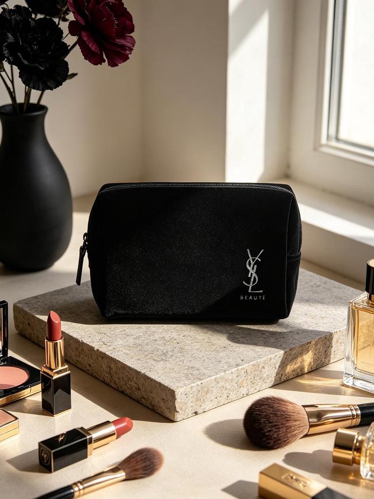 YSL Beauty Accessoire Fluwelen Make-uptasje, Draagbare Cosmetische Tas, Reissluiting Opbergtasje voor Lippenstiften Kleine Beauty Essentiële Spullen