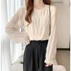 2026 Spring and Autumn New Pleated Chiffon Blouse, Loose and Versatile, Long Sleeve Women's Casual Round Neck Top