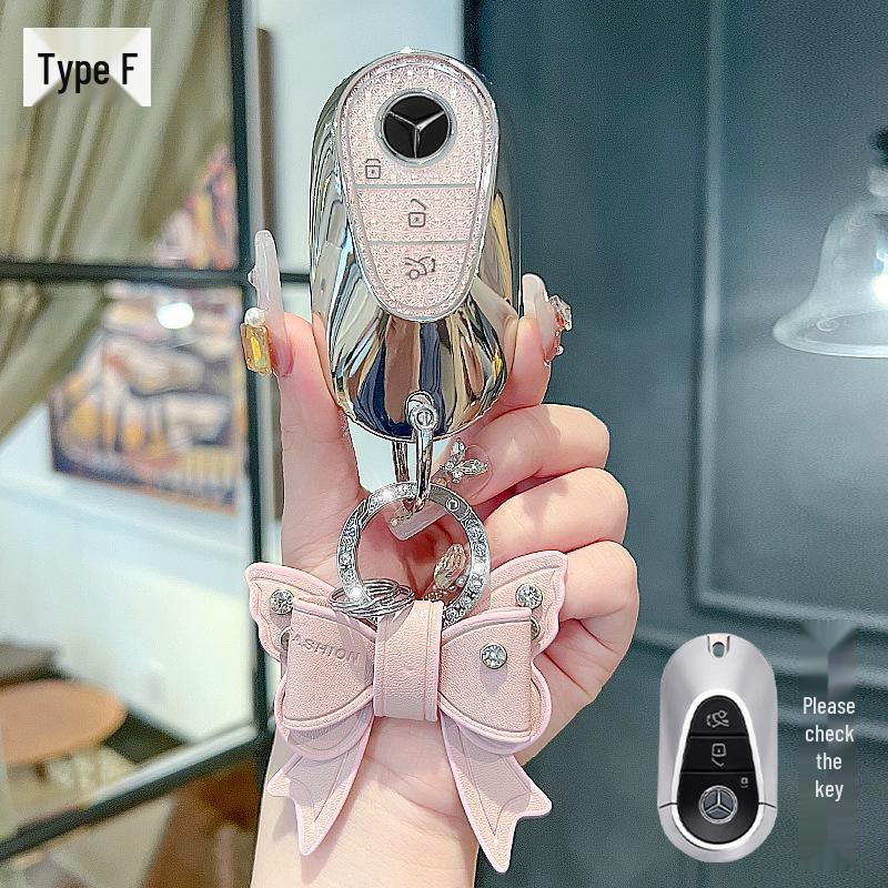 High-End Key Case for 25 Mercedes-Benz Models: E300L, C260L, GLC, GLS, EQE, A-Class - Elegant Design for Women