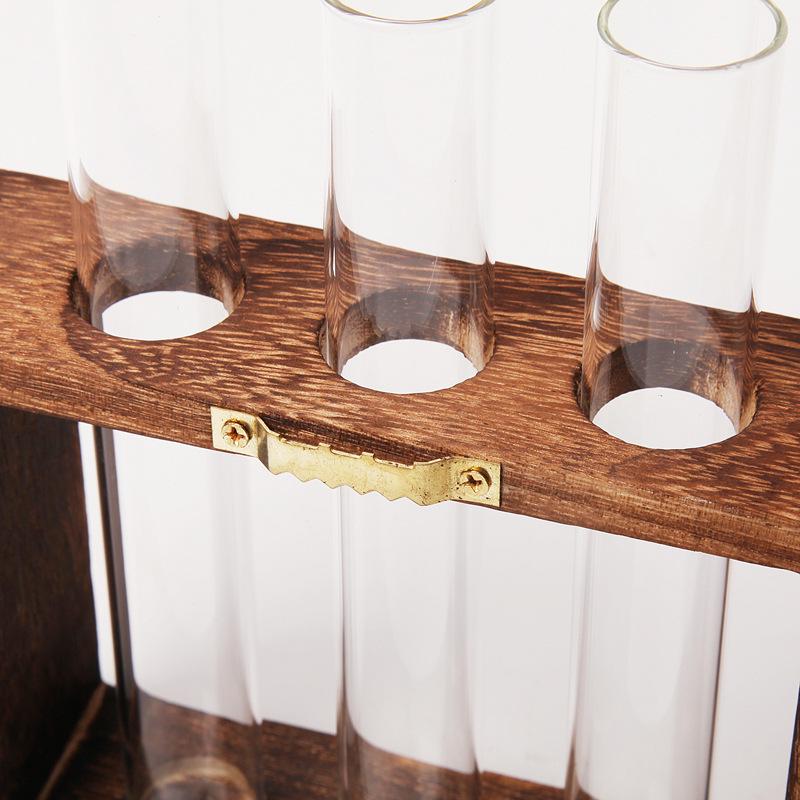 Nordic Glass Vase with Wooden Stand: Hydroponic Plant Table Decoration