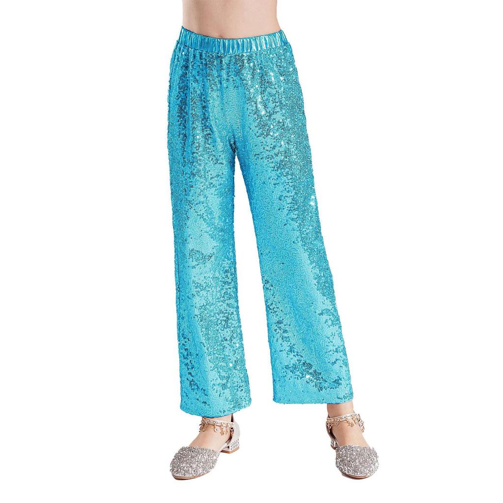Kids Girls Glittery Dance Pants Elastic Waist Loose Fit Sequins for Party and School Shows